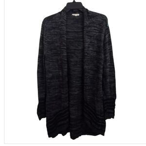Eileen Fisher Marley Black Space Dye Organic Cotton Striped Cardigan Size Medium